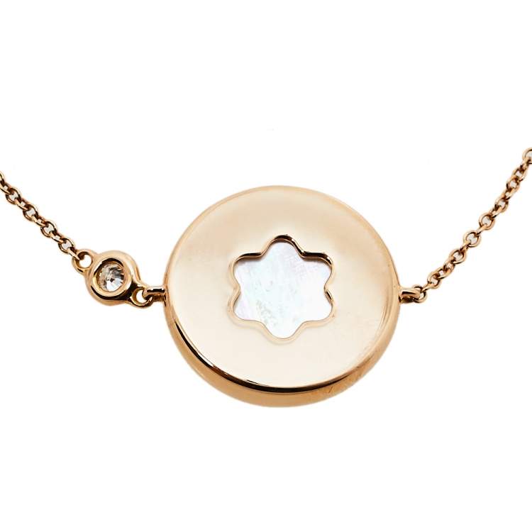 Pre Owned Montblanc Signet Mother of Pearl Diamond 18K Rose Gold Bracelet