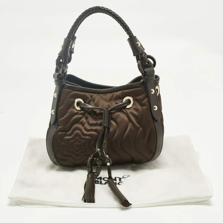 Pre Owned Montblanc Olive Green/Dark Brown Nylon Small Starisma Dalila Drawstring Bag