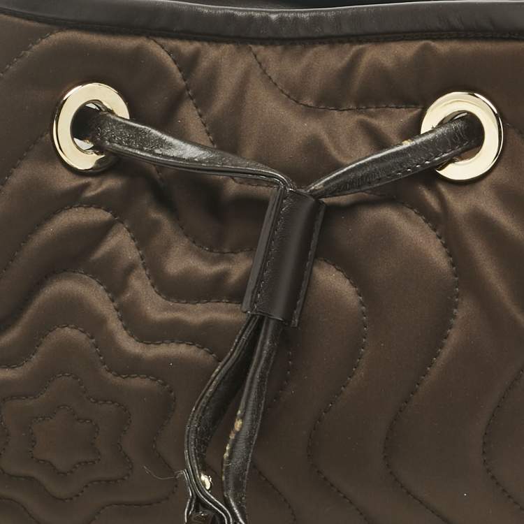 Pre Owned Montblanc Olive Green/Dark Brown Nylon Small Starisma Dalila Drawstring Bag