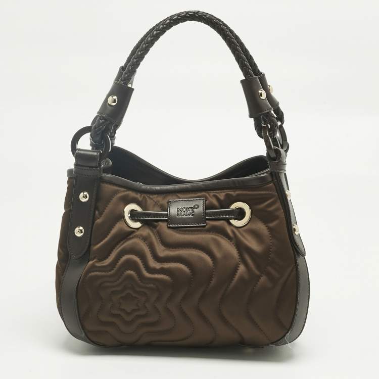 Pre Owned Montblanc Olive Green/Dark Brown Nylon Small Starisma Dalila Drawstring Bag