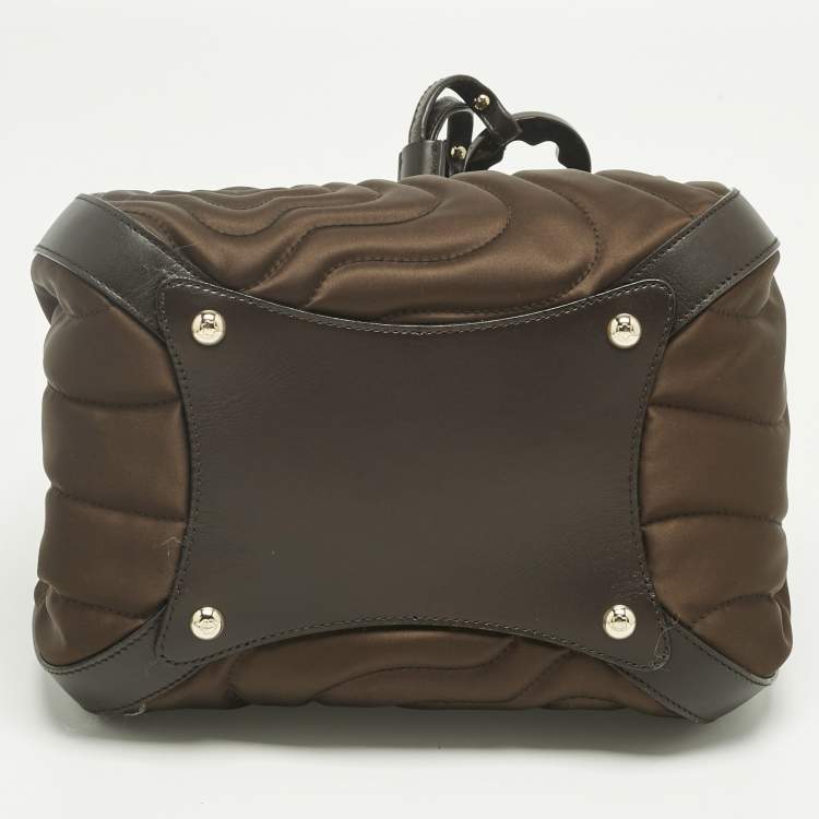 Pre Owned Montblanc Olive Green/Dark Brown Nylon Small Starisma Dalila Drawstring Bag