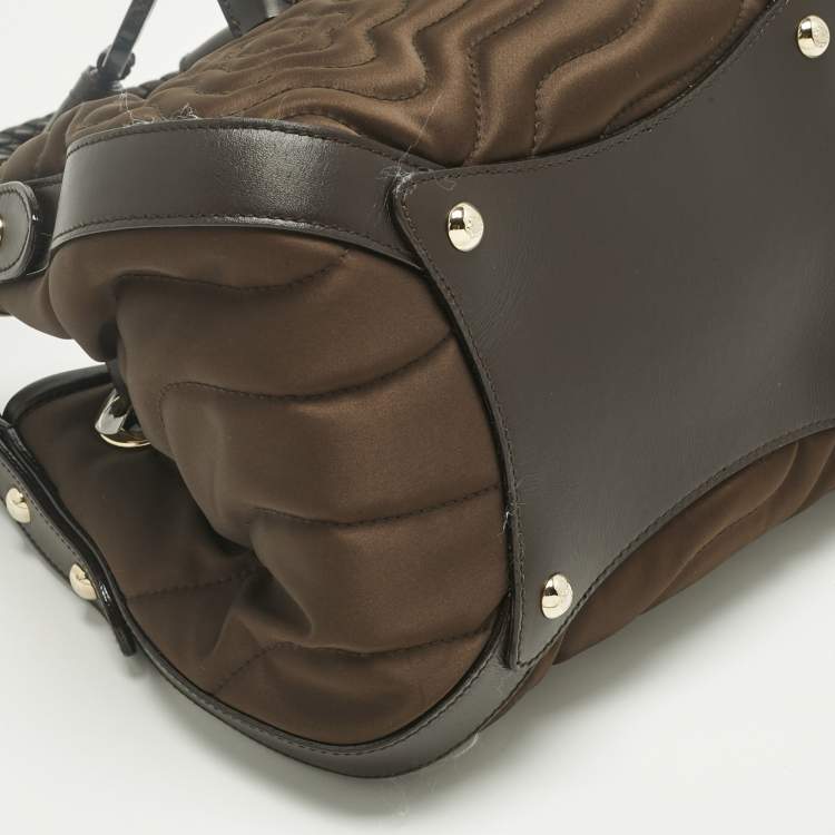 Pre Owned Montblanc Olive Green/Dark Brown Nylon Small Starisma Dalila Drawstring Bag