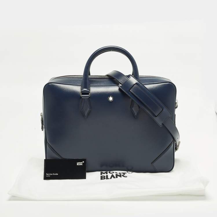 Pre Owned Montblanc Meisterstuck Medium Navy Blue Leather Briefcase