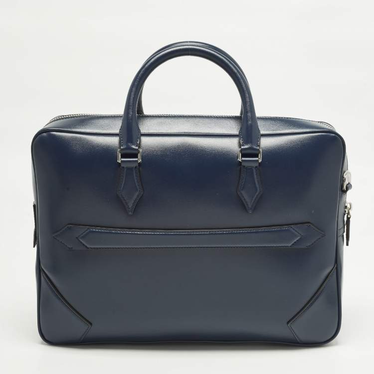 Pre Owned Montblanc Meisterstuck Medium Navy Blue Leather Briefcase