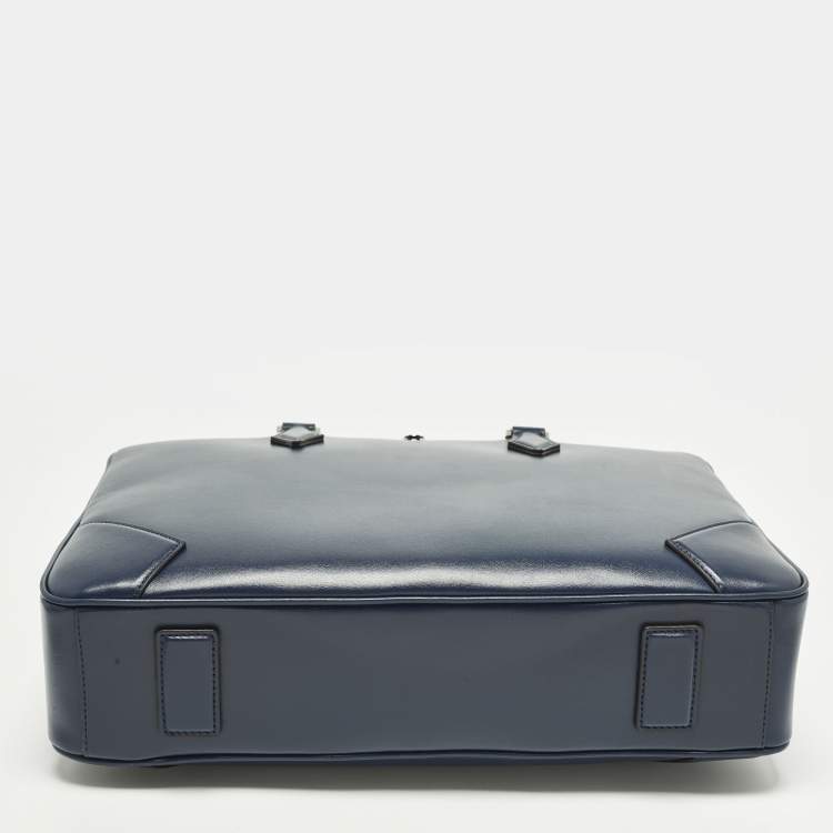 Pre Owned Montblanc Meisterstuck Medium Navy Blue Leather Briefcase
