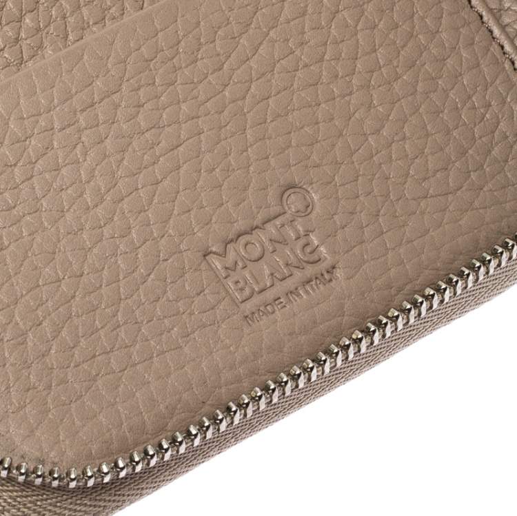 Pre Owned Montblanc Beige Leather Zip Around Compact Wallet
