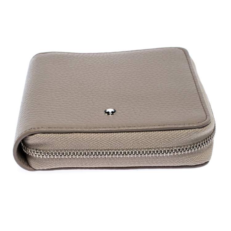 Pre Owned Montblanc Beige Leather Zip Around Compact Wallet