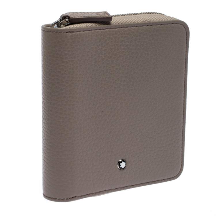 Pre Owned Montblanc Beige Leather Zip Around Compact Wallet