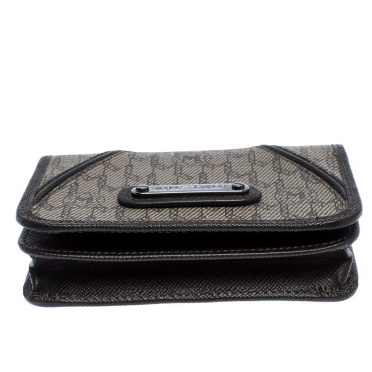 Pre Owned Montblanc Brown/Beige Signature Coated Canvas Flap Card Holder