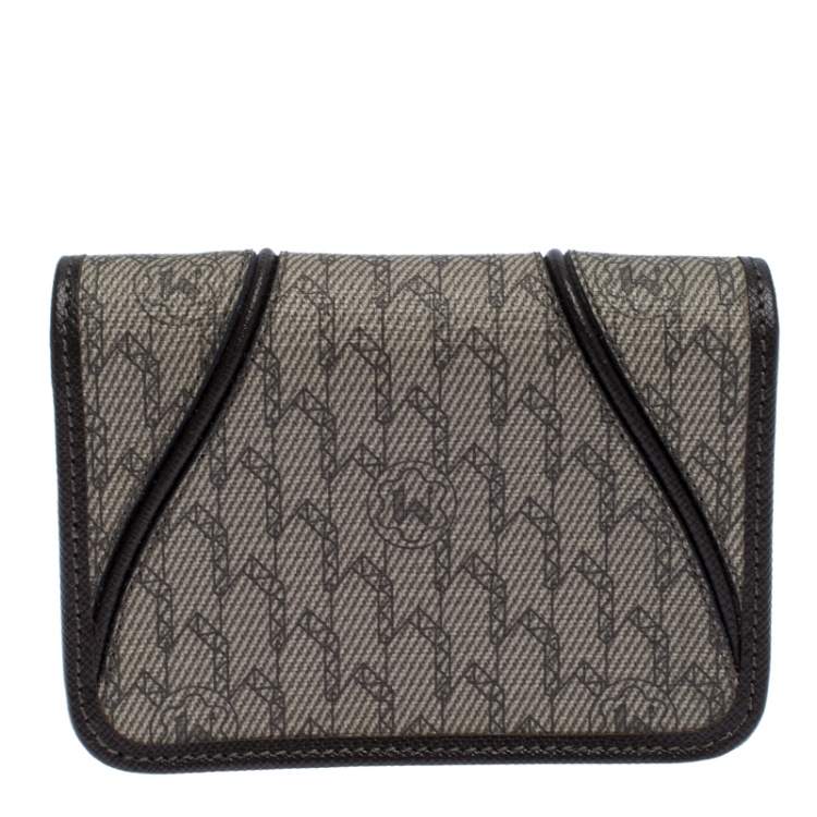 Pre Owned Montblanc Brown/Beige Signature Coated Canvas Flap Card Holder