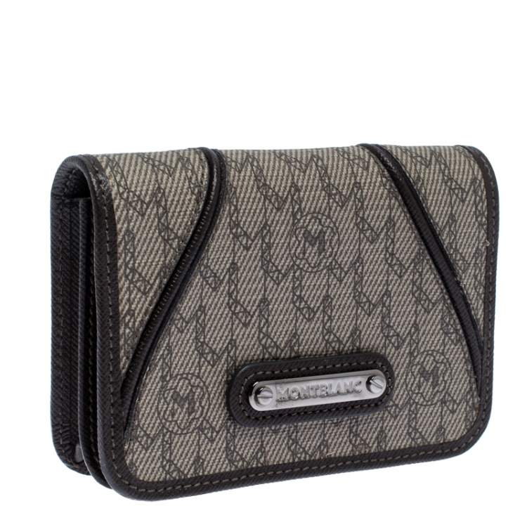 Pre Owned Montblanc Brown/Beige Signature Coated Canvas Flap Card Holder
