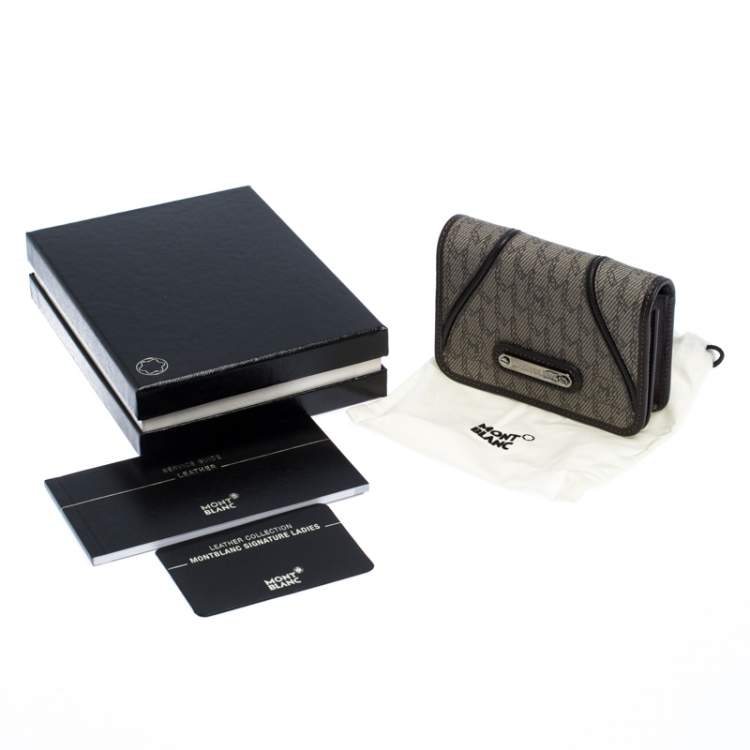 Pre Owned Montblanc Brown/Beige Signature Coated Canvas Flap Card Holder