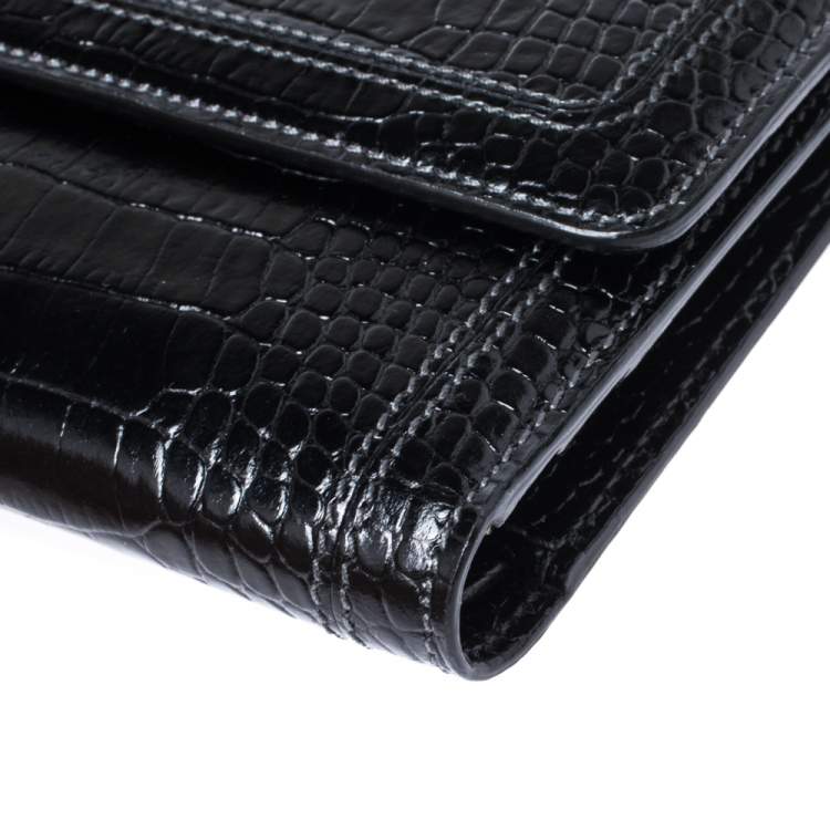 Pre Owned Montblanc Black Croc Embossed Leather Trifold Wallet