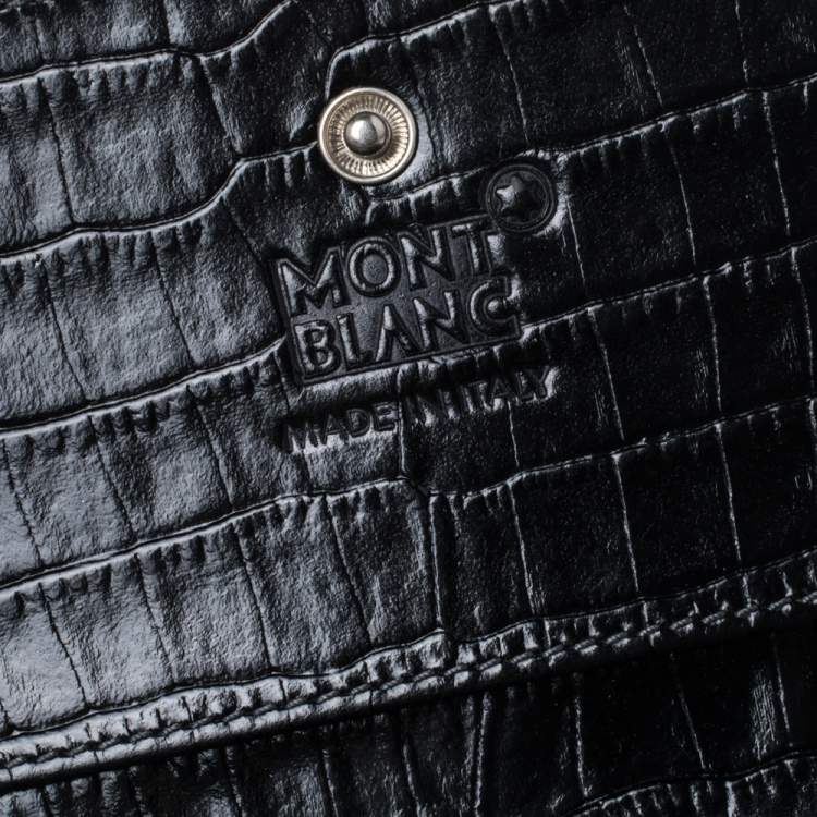 Pre Owned Montblanc Black Croc Embossed Leather Trifold Wallet