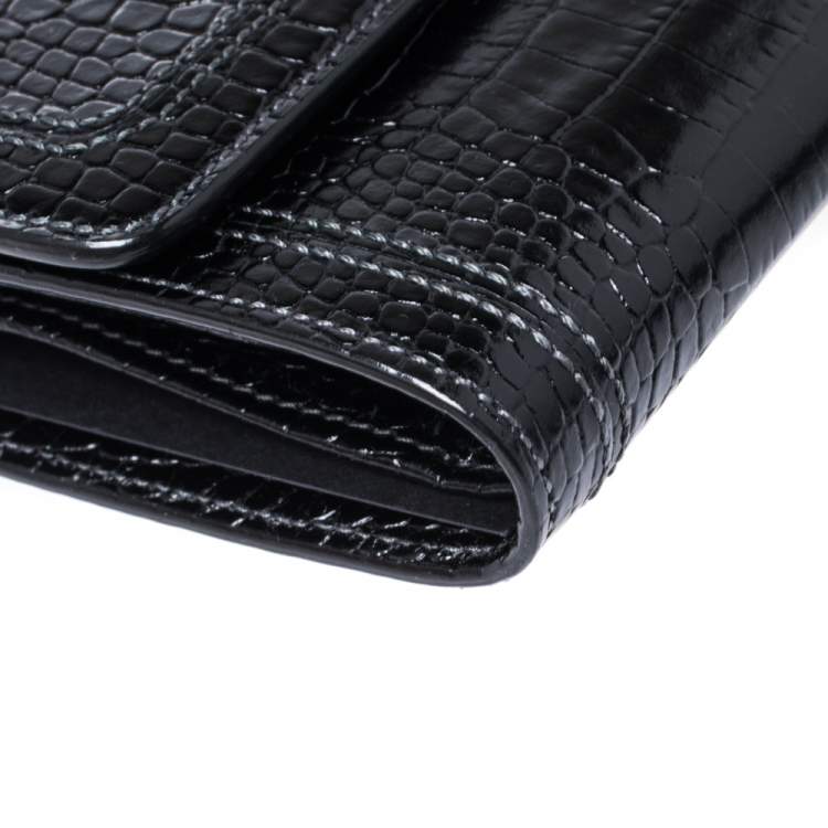 Pre Owned Montblanc Black Croc Embossed Leather Trifold Wallet