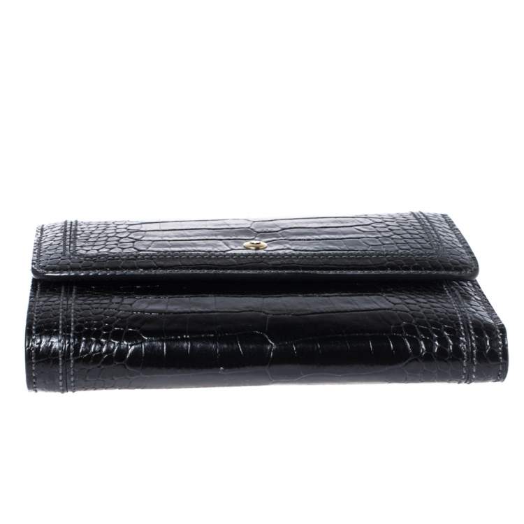Pre Owned Montblanc Black Croc Embossed Leather Trifold Wallet