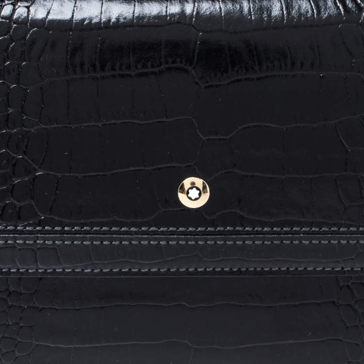 Pre Owned Montblanc Black Croc Embossed Leather Trifold Wallet