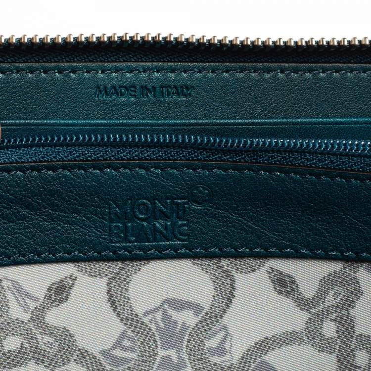 Pre Owned Montblanc Ombre Teal Blue Leather Meisterstuck Zip Around Wallet