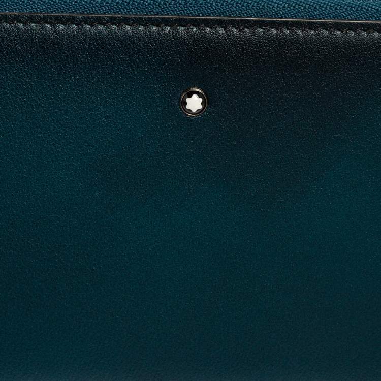 Pre Owned Montblanc Ombre Teal Blue Leather Meisterstuck Zip Around Wallet