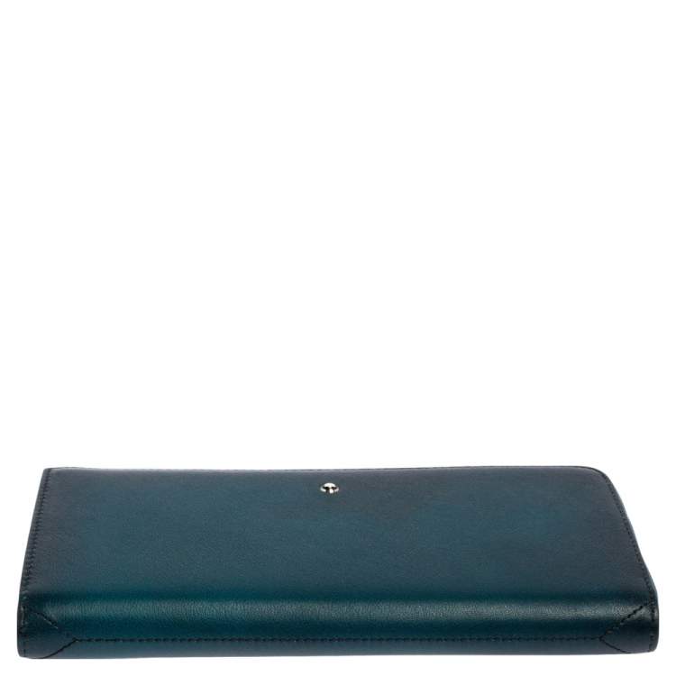 Pre Owned Montblanc Ombre Teal Blue Leather Meisterstuck Zip Around Wallet