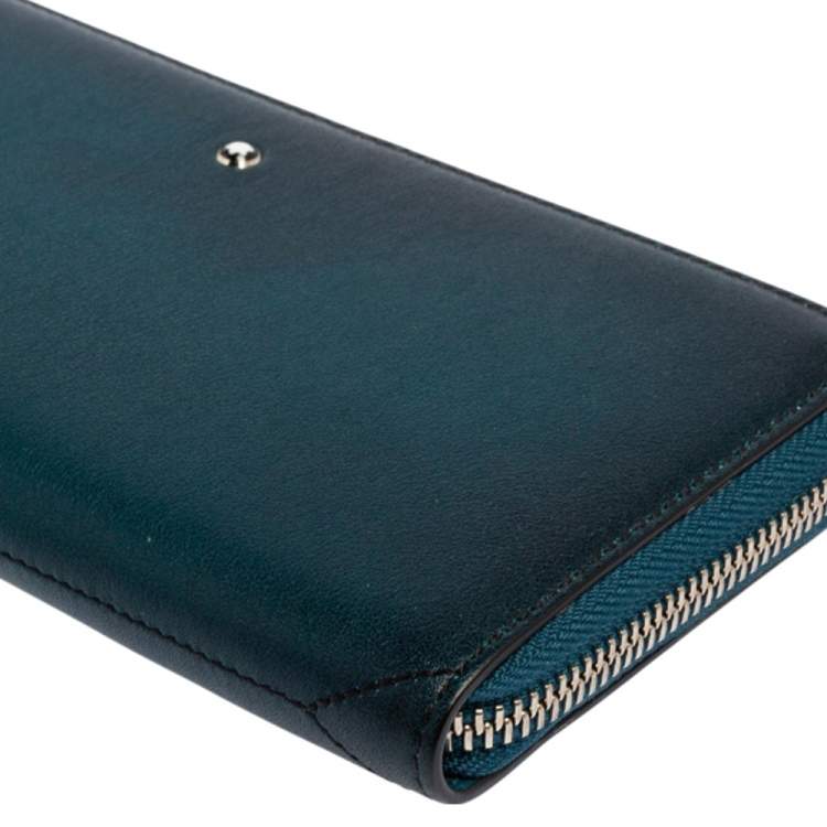 Pre Owned Montblanc Ombre Teal Blue Leather Meisterstuck Zip Around Wallet