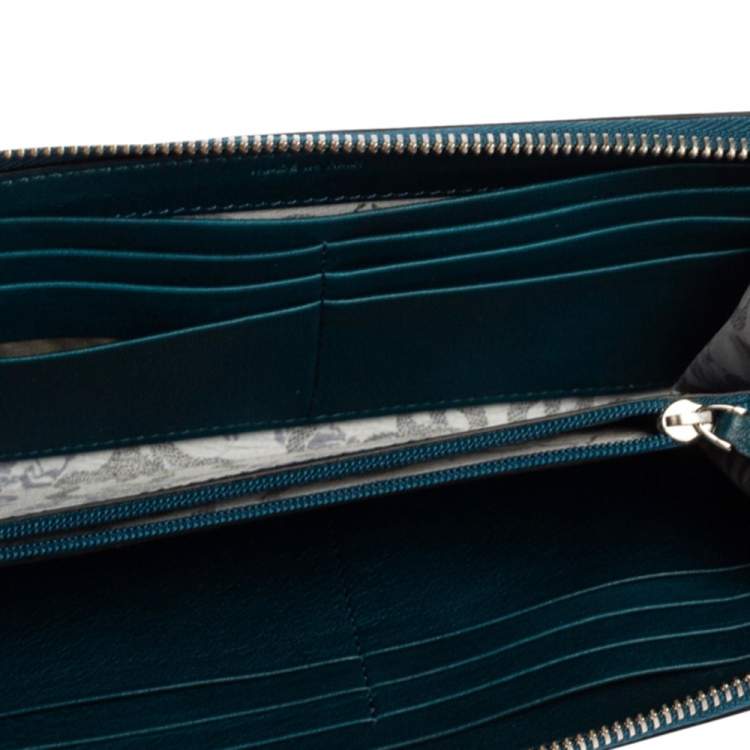 Pre Owned Montblanc Ombre Teal Blue Leather Meisterstuck Zip Around Wallet