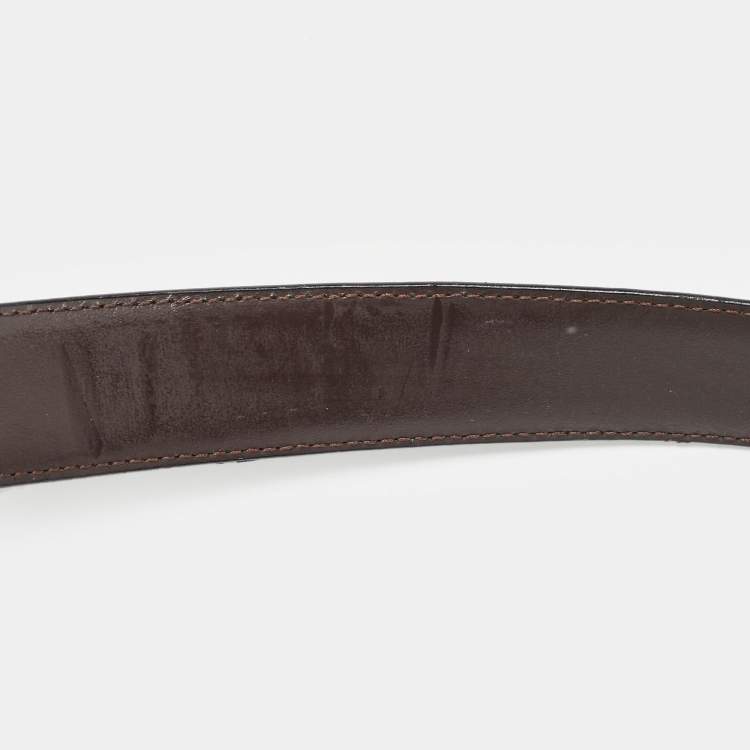 Pre Owned Montblanc Black/Brown Leather Buckle Cut to Size Belt 