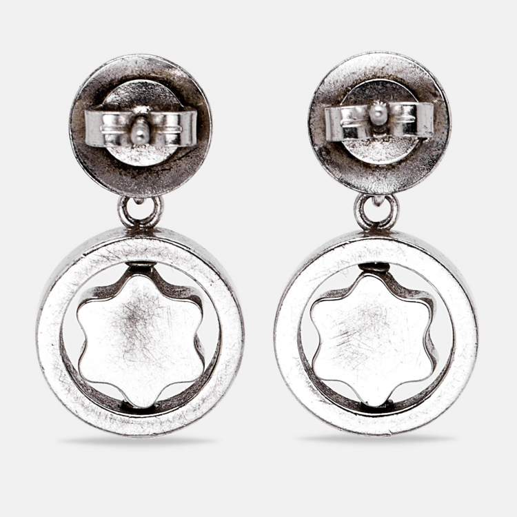 Pre Owned Montblanc Star Signet Mother Of Pearl Silver Dangle Earrings
