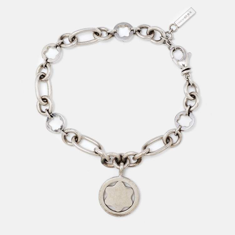 Pre Owned Montblanc Star Signet Mother of Pearl Charm Sterling Silver Bracelet
