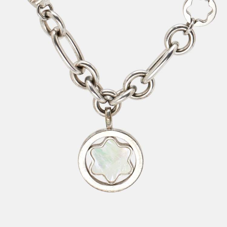 Pre Owned Montblanc Star Signet Mother of Pearl Charm Sterling Silver Bracelet