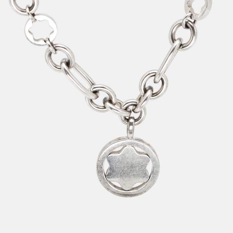 Pre Owned Montblanc Star Signet Mother of Pearl Charm Sterling Silver Bracelet