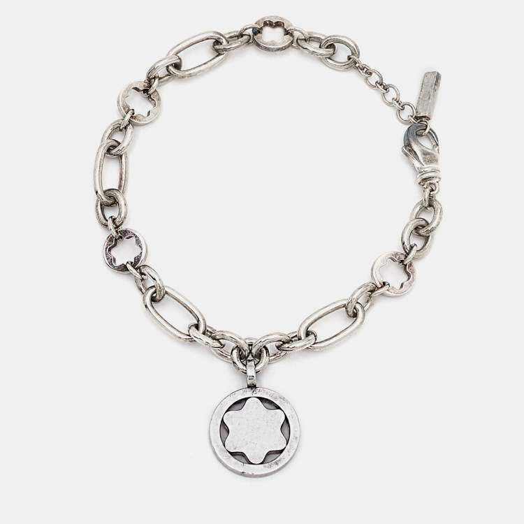 Pre Owned Montblanc Star Signet Mother of Pearl Charm Sterling Silver Bracelet