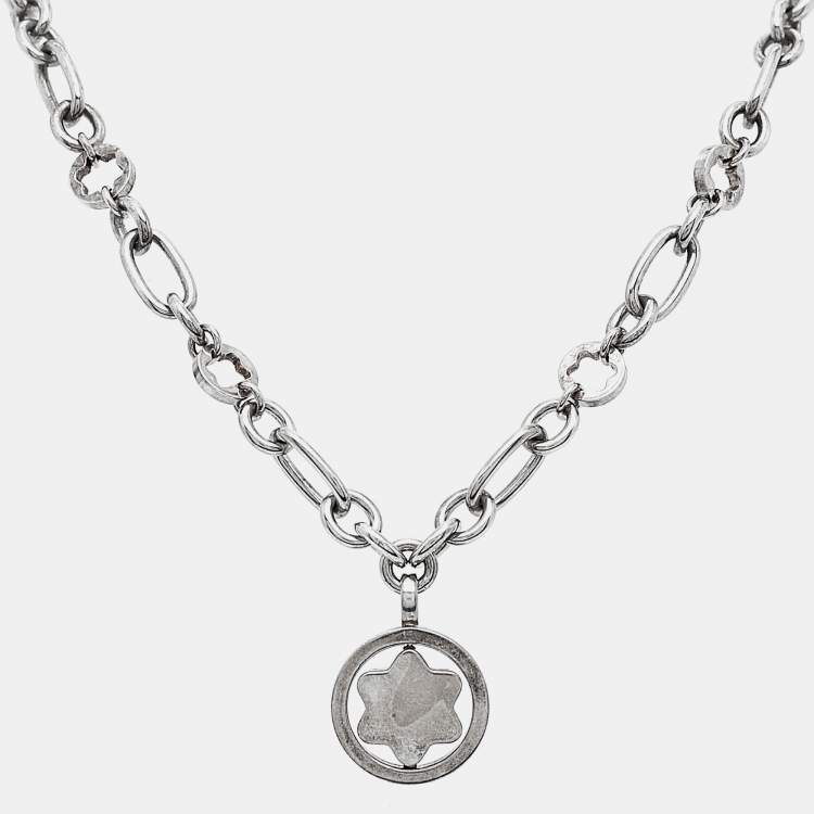 Pre Owned Montblanc Star Signet Mother Of Pearl Sterling Silver Pendant Necklace