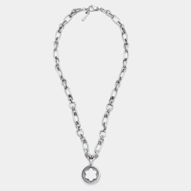 Pre Owned Montblanc Star Signet Mother Of Pearl Sterling Silver Pendant Necklace