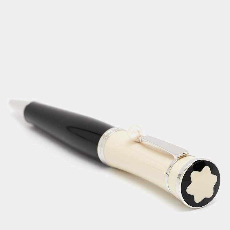 Pre Owned Montblanc Greta Galvo Muses Collection Resin Faux Pearl Silver Tone Ballpoint Pen