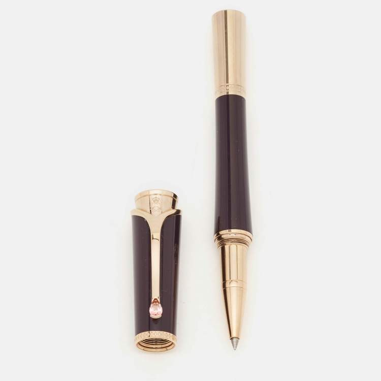 Pre Owned Montblanc Mother of Pearl Princess Grace de Monaco Resin Rose Gold Tone Pink Topaz Rollerball Pen
