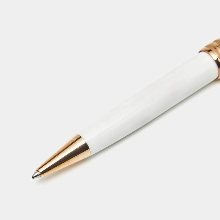 Pre Owned Montblanc Meisterstuck Solitaire White Resin Rose Gold Plated Classique Ballpoint Pen