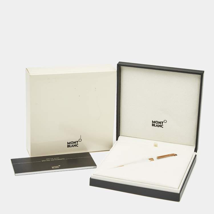 Pre Owned Montblanc Meisterstuck Solitaire White Resin Rose Gold Plated Classique Ballpoint Pen