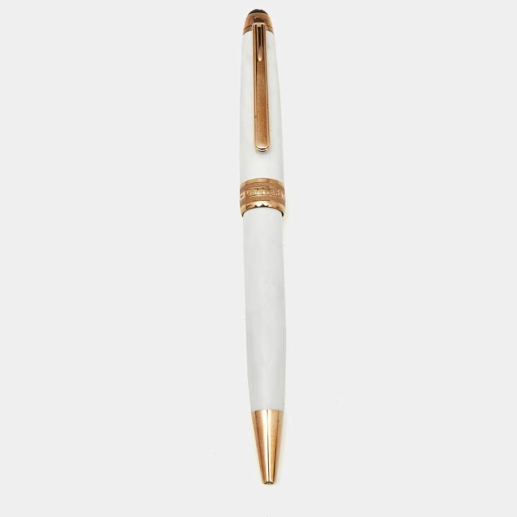 Pre Owned Montblanc Meisterstuck Solitaire White Resin Rose Gold Plated Classique Ballpoint Pen