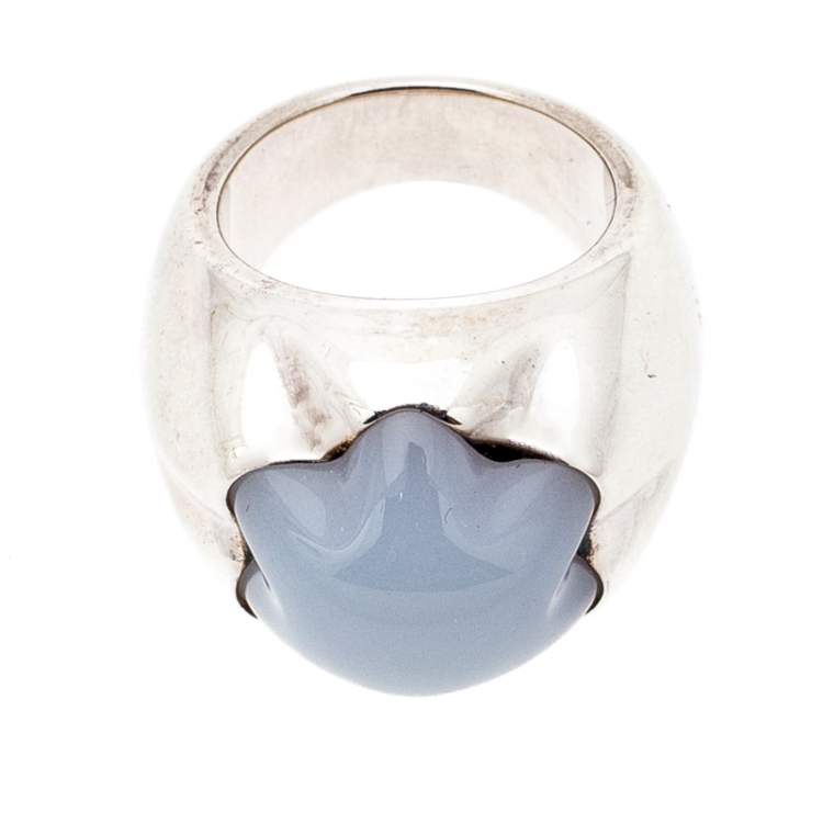 Pre Owned Montblanc Star Grande Dame Chalcedony Silver Cocktail Ring Size 54