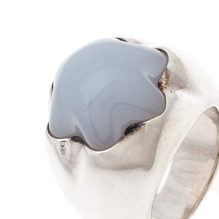 Pre Owned Montblanc Star Grande Dame Chalcedony Silver Cocktail Ring Size 54