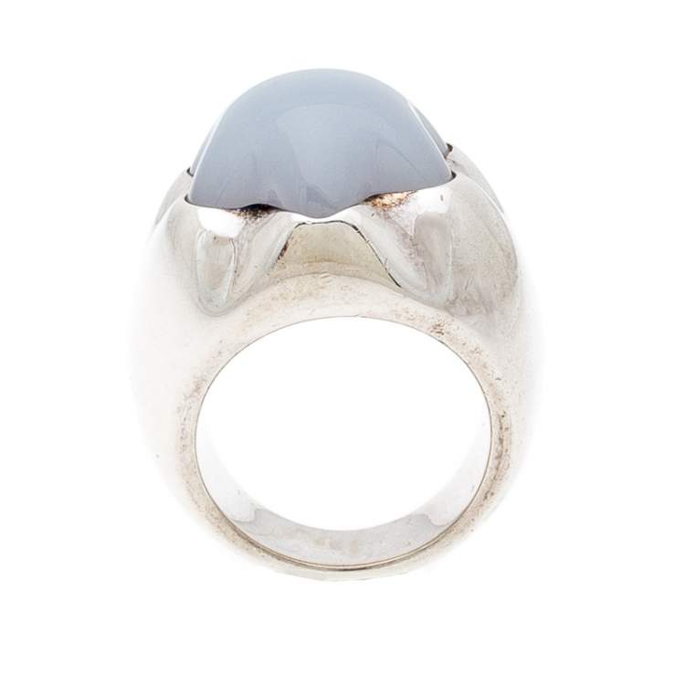 Pre Owned Montblanc Star Grande Dame Chalcedony Silver Cocktail Ring Size 54