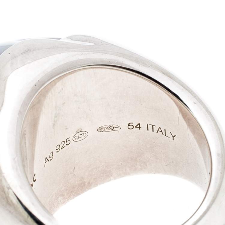 Pre Owned Montblanc Star Grande Dame Chalcedony Silver Cocktail Ring Size 54