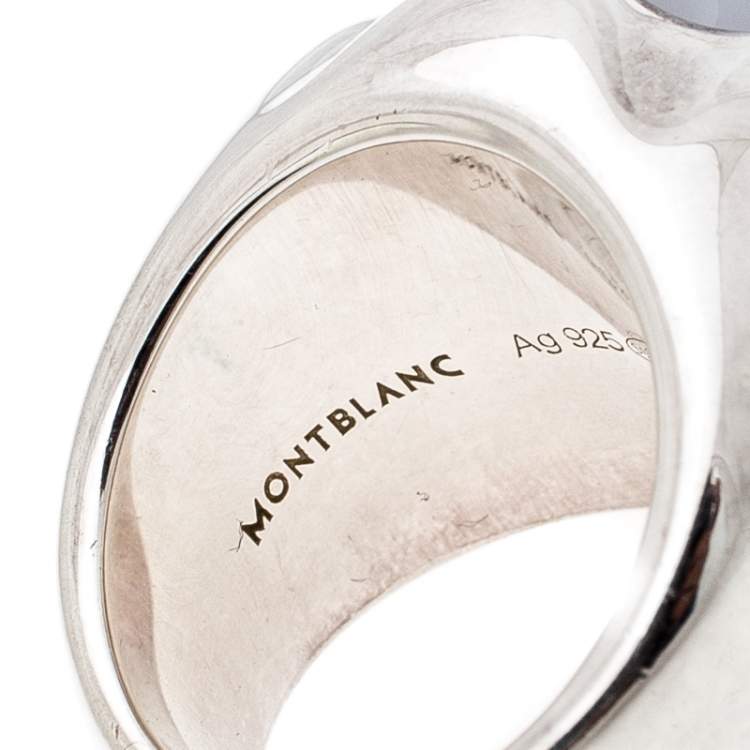 Pre Owned Montblanc Star Grande Dame Chalcedony Silver Cocktail Ring Size 54