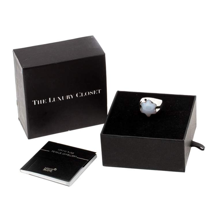 Pre Owned Montblanc Star Grande Dame Chalcedony Silver Cocktail Ring Size 54