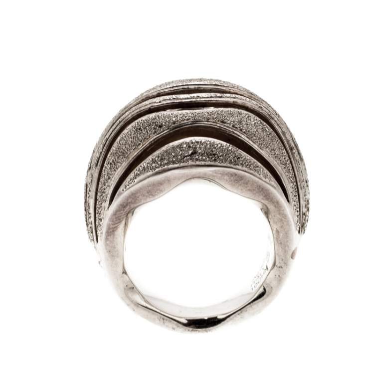 Pre Owned Montblanc Dome Waved Textured Silver Cocktail Ring Size 56