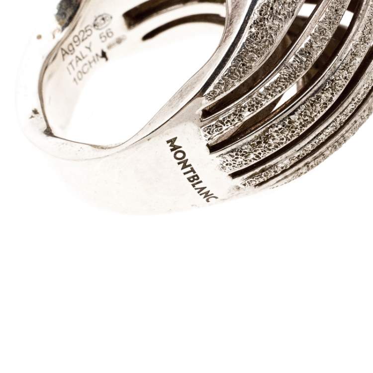 Pre Owned Montblanc Dome Waved Textured Silver Cocktail Ring Size 56