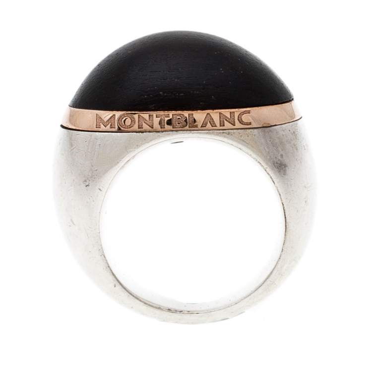 Pre Owned Montblanc Wood Cabochon Silver Cocktail Ring Size 54