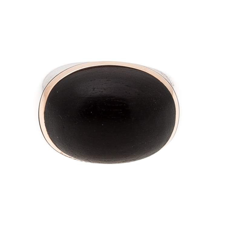Pre Owned Montblanc Wood Cabochon Silver Cocktail Ring Size 54