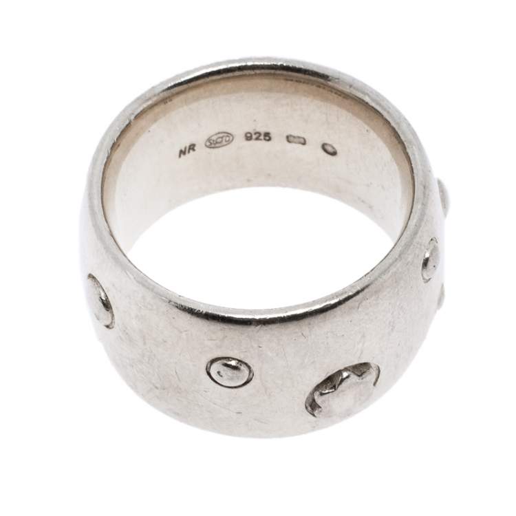 Pre Owned Montblanc Sterling Silver Embracing Star Wide Band Ring Size EU 54